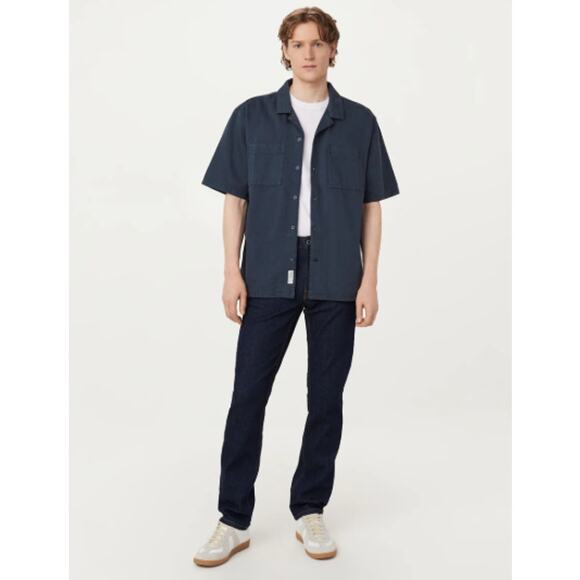 (L) NWT $100 Frank & Oak The Pocket Camp Collar Shirt in Midnight Navy - Picture 1 of 6